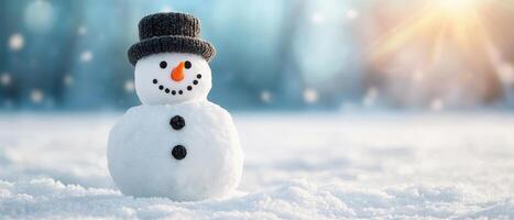 Snowman celebration in a winter wonderland background nature scene vibrant outdoor joy photo