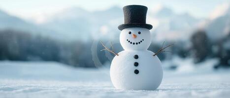 Winter wonderland action snowman in nature background serene landscape outdoor photography frosty environment photo