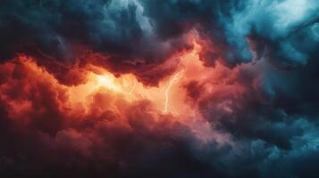 Dramatic lightning strikes amidst dark clouds nature's background digital art atmospheric viewpoint photo