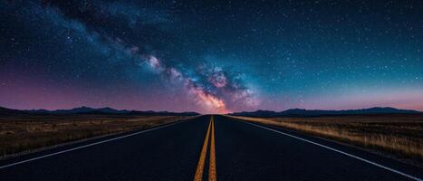 Stunning night sky over open road nature background landscape photography scenic environment wide view photo