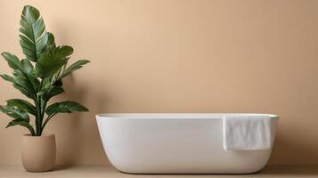 Elegant bathroom design with nature background in relaxing environment photo