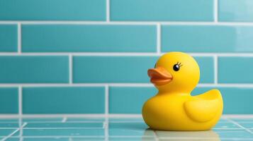 Playful rubber duck in vibrant nature background indoor setting photo