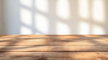 Rustic wooden table background in nature bright indoor environment photo