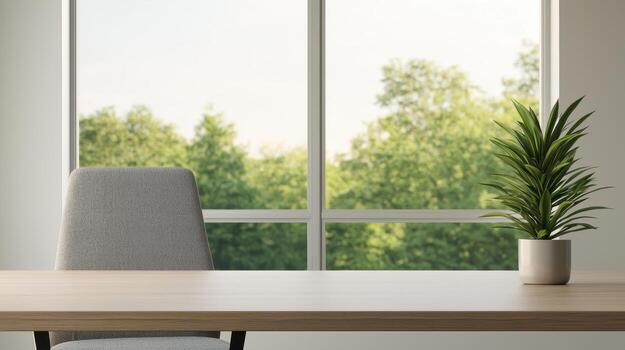 Calm workspace with nature background modern office daylight serenity photo