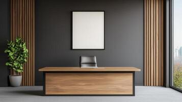 Modern office interior design urban background nature elements photo