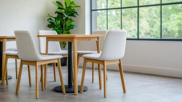 Modern dining space with nature background and minimalist design photo