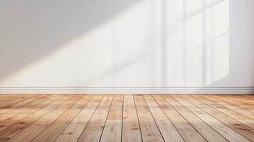 Bright natural background with wooden floor in serene space photo
