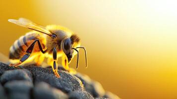 Bee close-up in nature background golden hour macro photography photo