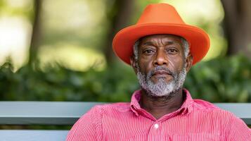 Man in orange hat nature background outdoor portrait calm environment photo