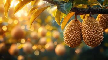 Durian trees in nature background bokeh effect golden hour photo