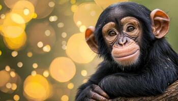 Playful chimpanzee in nature background outdoor environment close-up photo