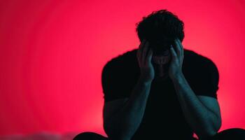 Emotional struggle in nature's background studio portrait dramatic lighting photo