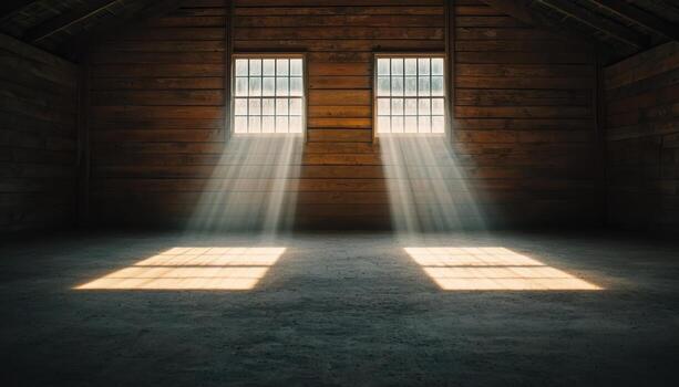 Sunlight streaming through windows rustic cabin nature background photo