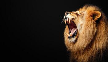 Lion roaring in nature background majestic wildlife copyspace photo