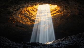 Nature light beam shining through cave natural background photo