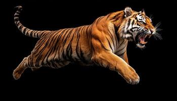 Fierce tiger in motion wildlife preserve animal photography nature background dynamic view photo