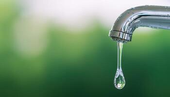 Water droplet from faucet nature background copyspace view photo