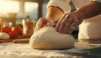 Baking fresh dough at home kitchen background nature copyspace photo