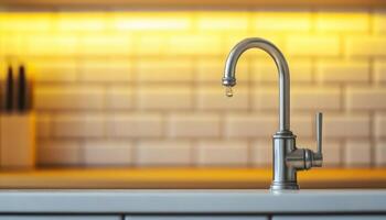 Stylish kitchen faucet modern home copyspace nature background photo