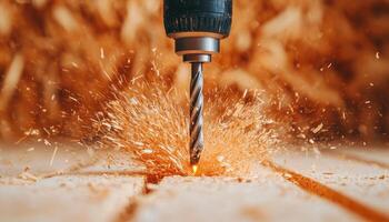 Drilling action sparks workshop background nature copyspace photo