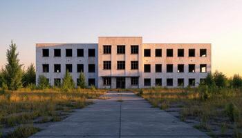 Abandoned building in nature urban landscape copyspace background photo