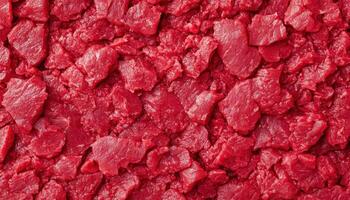 Fresh ground beef chunks kitchen food photography red background nature copyspace photo