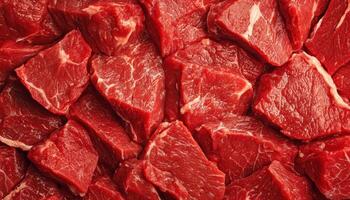 Fresh cut red meat pieces kitchen food photography culinary setting close-up view background nature copyspace photo