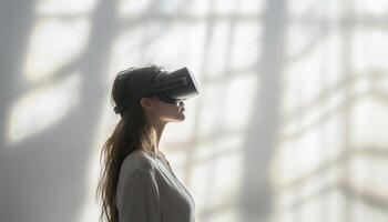 Virtual reality experience in nature background with copyspace for inspiration photo