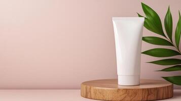 Skincare product display minimalist setting nature background copyspace concept photo