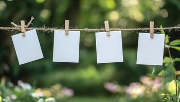 Nature-inspired blank templates hanging in background with copyspace for creative projects photo