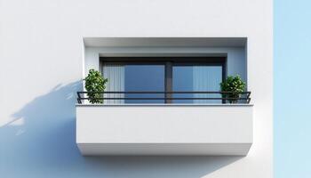 Modern balcony design with greenery urban setting nature background copyspace photo
