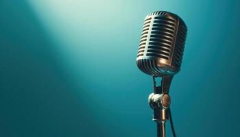 Vibrant microphone stand studio audio equipment background nature copyspace photo
