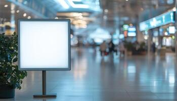 Contemporary airport terminal signage with digital content and nature theme photo