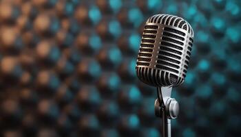 Live performance microphone in nature background with copyspace for events photo