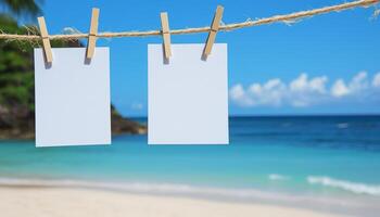 White photo cards beach view clear sky tranquil environment