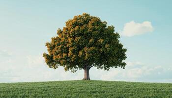 Majestic Grand Tree in a Lush Field Nature Background Copyspace for Creative Use photo