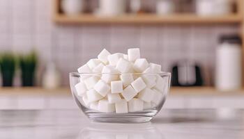 Elegant Sugar Bowl with White Cubes Natural Background Modern Kitchen Minimalist View Copyspace photo