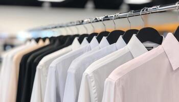 Organized Display of Assorted Blank Shirts in Copyspace for Fashion Retail Environment photo