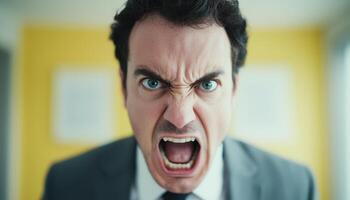 Angry Businessman Pacing in Office Background for Emotions photo