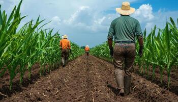 Farmers Tending Sugar Cane Fields Tropical Landscape Photographic Background Copyspace View photo