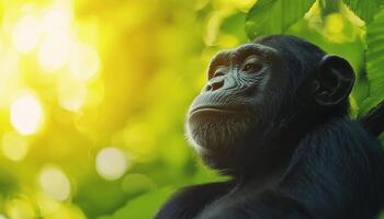Vibrant Monkeys Swinging Playfully Through Lush Green Forest Background Copyspace for Nature Lovers photo