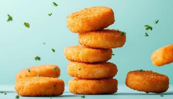 Floating Chicken Nuggets Culinary Art Kitchen Food Photography Clean Background Copyspace photo