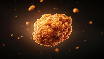 Crispy Fried Chicken in Air Studio Background Artistic Shot Copyspace for Ads photo