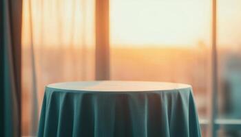 Serene Sunset Table Setting Modern Space Copyspace Background Soft Lighting photo