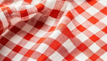 Vibrant Red and White Checkered Tablecloth Closeup Studio Background Copyspace for Design photo