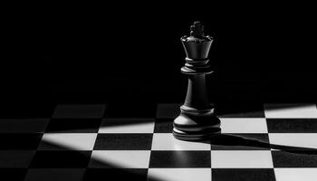 Black Knight Chess Piece on Checkerboard Background Low Resolution Copyspace Serene Environment photo
