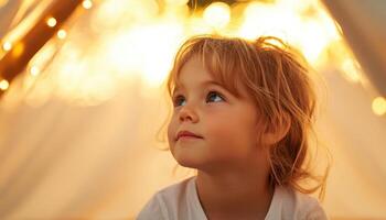 Child Playing in Backyard with Lightproof Canvas Soft Background Copyspace for Memories photo