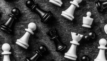 Dynamic Abstract Chess Pieces Dark Background Copyspace Artistic Composition Modern Concept photo