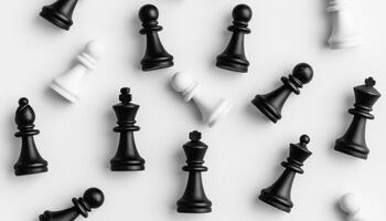 Abstract Chess Pieces Artistic Composition Black and White Minimalist Background Copyspace photo