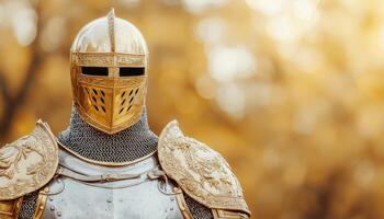 Knight and Bishop Duel in Golden Background Fantasy Artwork Medieval Environment with Copyspace photo